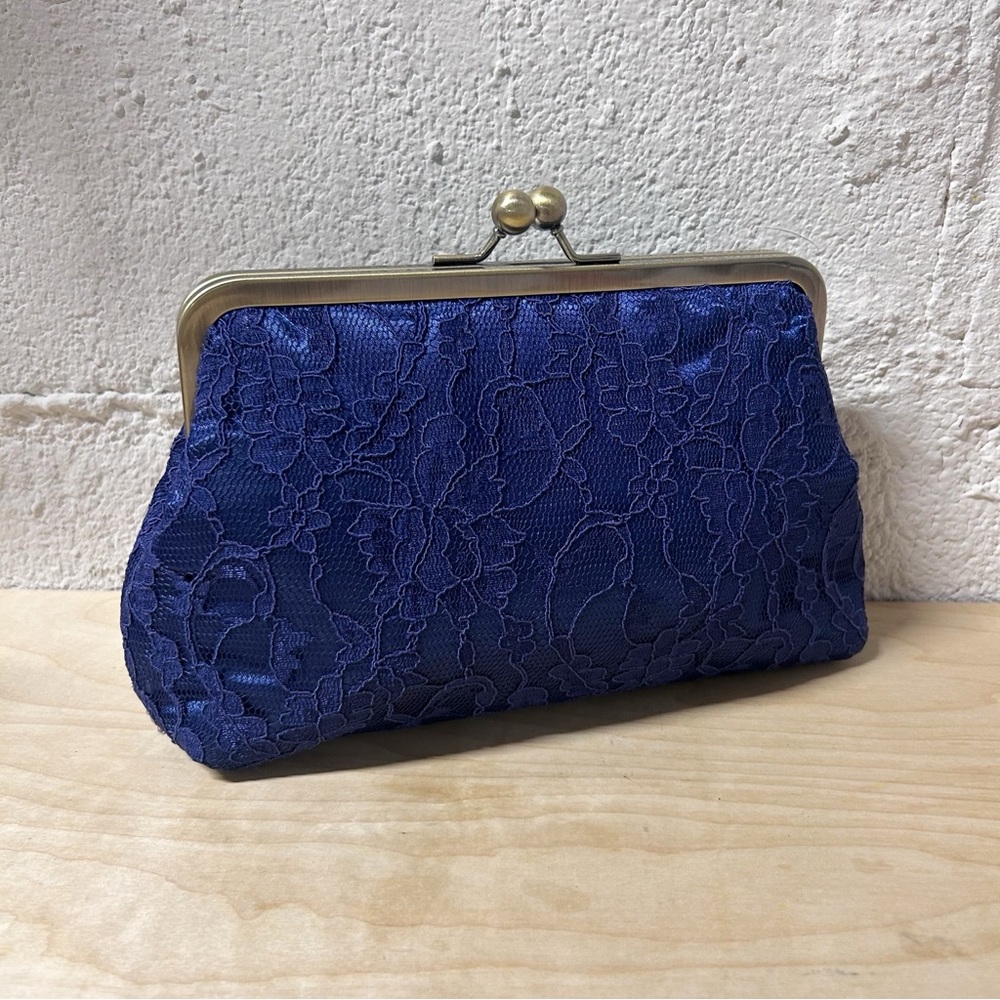 The Heartlabel Clutch Royal Blue with Dark Purple Lace, Kiss-lock NWOT